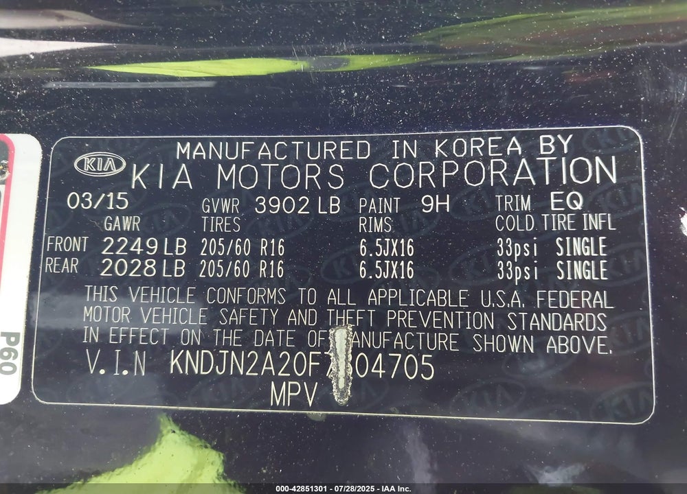2015 KIA SOUL VIN: KNDJN2A20F7804705