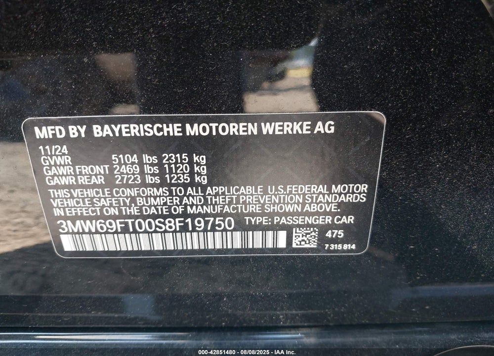 2025 BMW M340I XDRIVE VIN: 3MW69FT00S8F19750