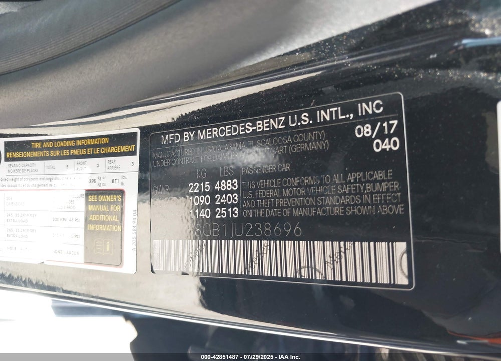 2018 MERCEDES-BENZ C CLASS VIN: 55SWF8GB1JU238696