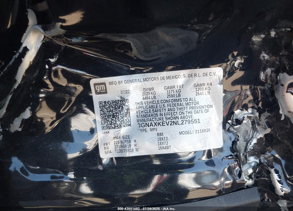 2022 CHEVROLET EQUINOX FWD LT VIN: 3GNAXKEV2NL279551