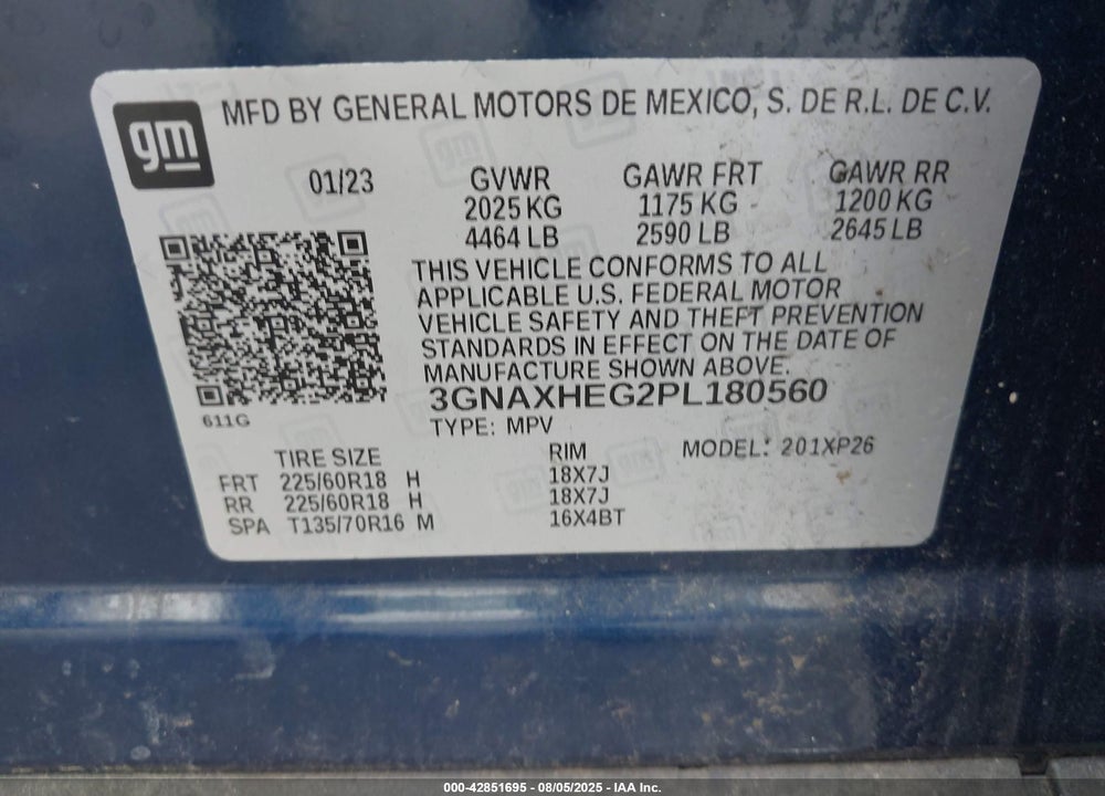 2023 CHEVROLET EQUINOX VIN: 3GNAXHEG2PL180560