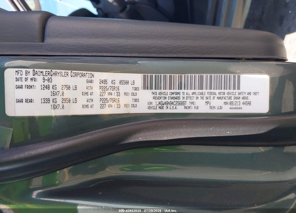 2004 JEEP GRAND CHEROKEE LAREDO VIN: 1J4GW48N94C256897