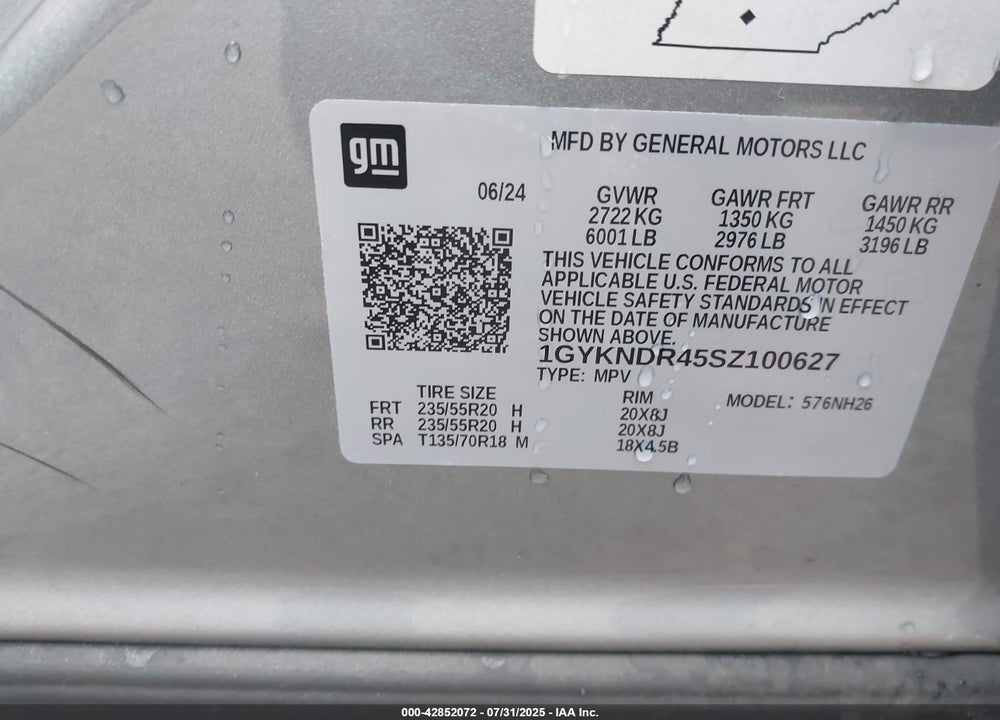 2025 CADILLAC XT5 VIN: 1GYKNDR45SZ100627