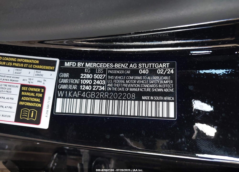2024 MERCEDES-BENZ C 300 VIN: W1KAF4GB2RR202208