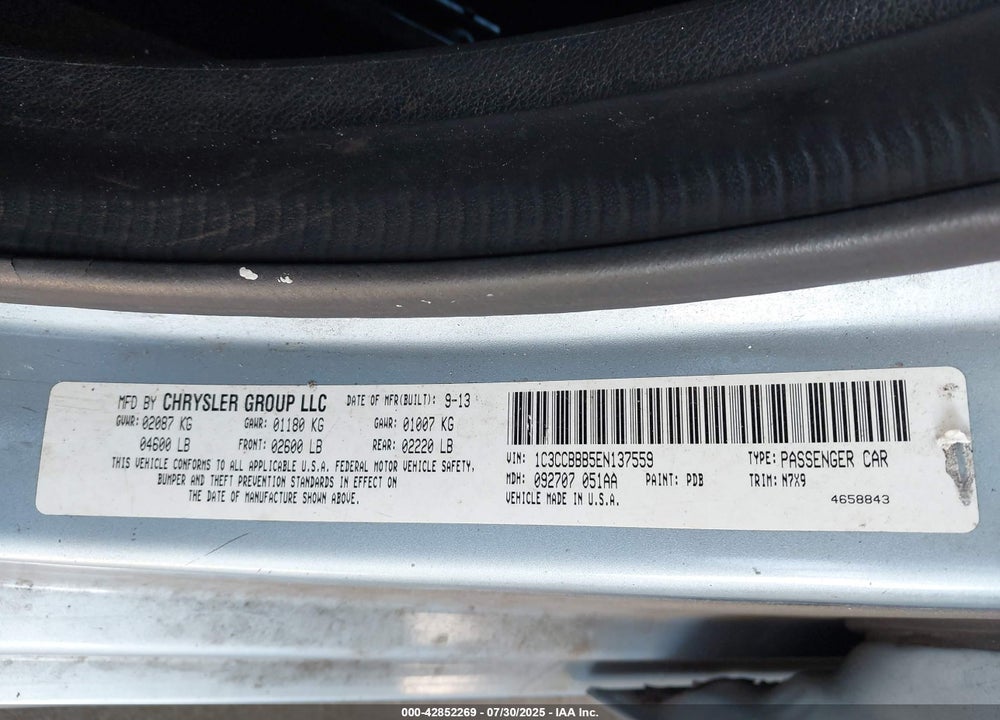 2014 CHRYSLER 200 VIN: 1C3CCBBB5EN137559