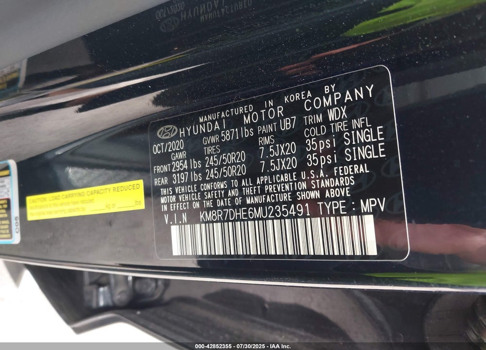 2021 HYUNDAI PALISADE CALLIGRAPHY VIN: KM8R7DHE6MU235491