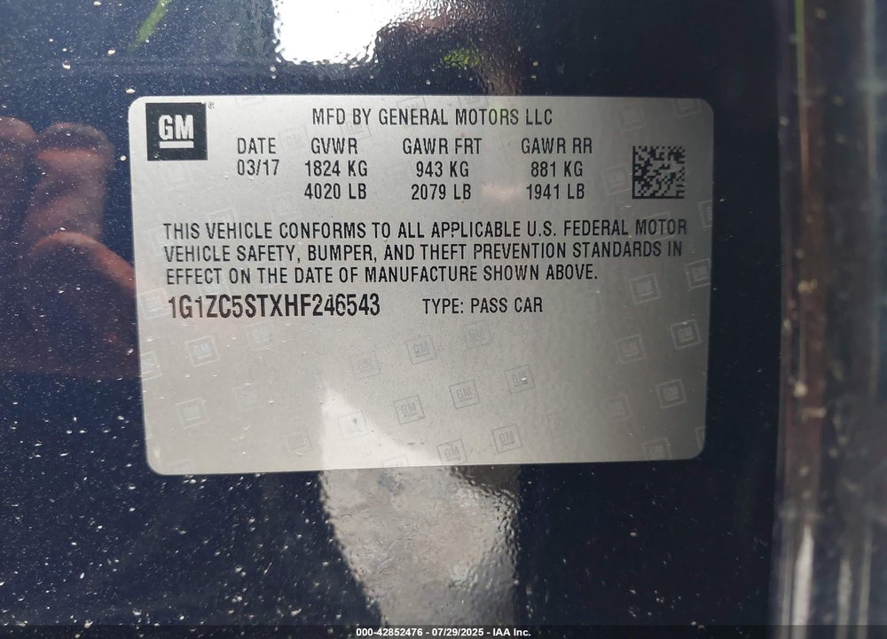 2017 CHEVROLET MALIBU VIN: 1G1ZC5STXHF246543