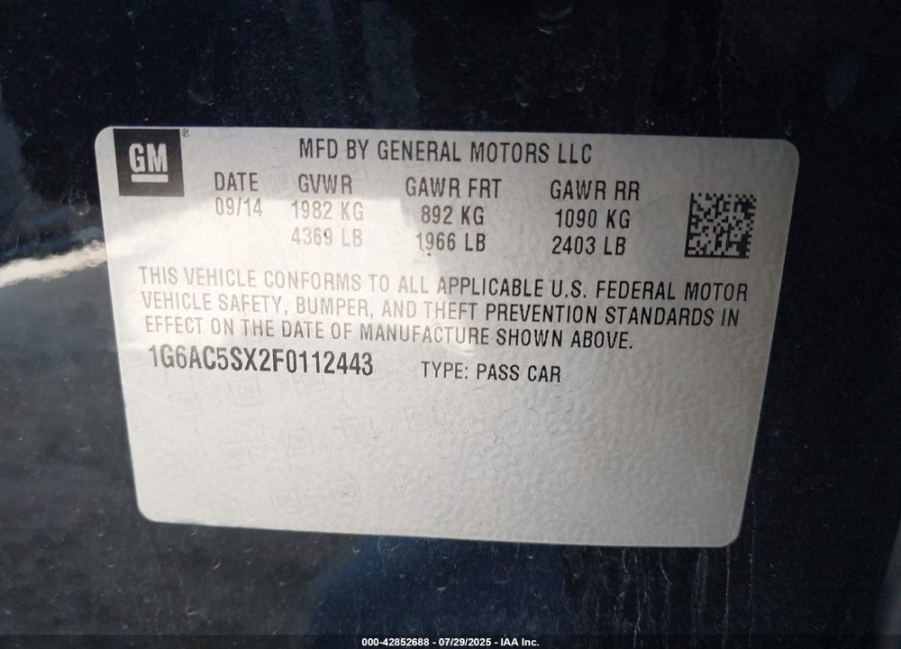 2015 CADILLAC ATS VIN: 1G6AC5SX2F0112443