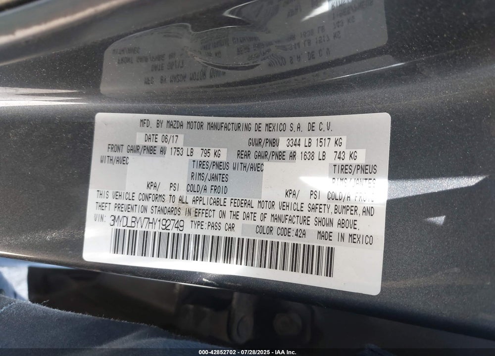 2017 TOYOTA YARIS VIN: 3MYDLBYV7HY192749