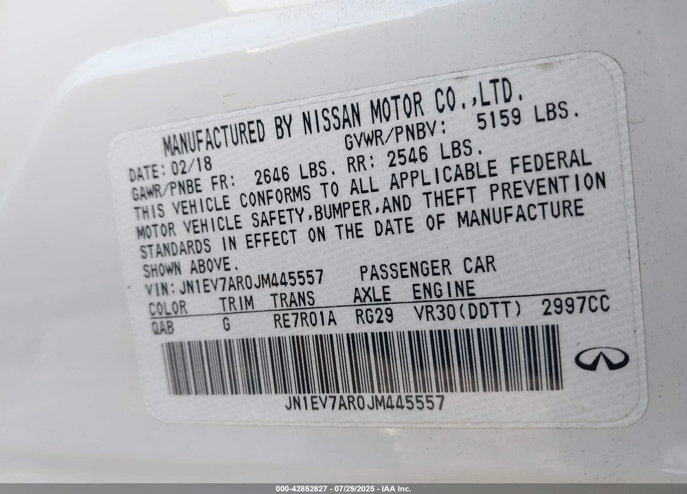 2018 INFINITI Q50 3.0T LUXE VIN: JN1EV7AR0JM445557