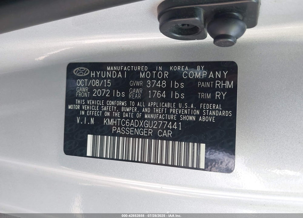 2016 HYUNDAI VELOSTER VIN: KMHTC6ADXGU277441