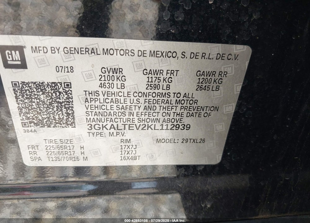 2019 GMC TERRAIN VIN: 3GKALTEV2KL112939