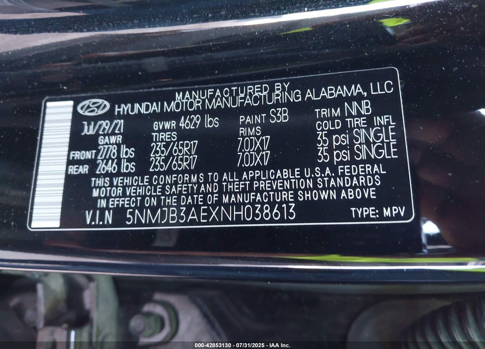 2022 HYUNDAI TUCSON SEL VIN: 5NMJB3AEXNH038613
