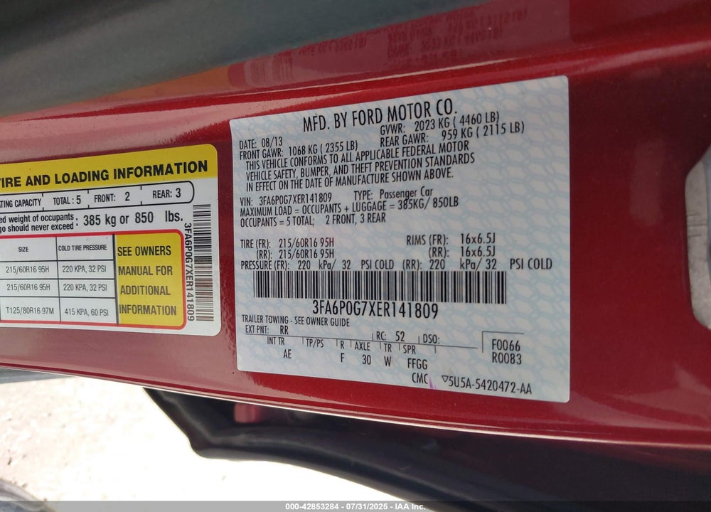 2014 FORD FUSION VIN: 3FA6P0G7XER141809