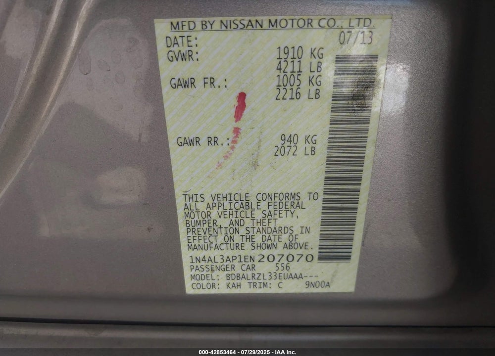 2014 NISSAN ALTIMA VIN: 1N4AL3AP1EN207070