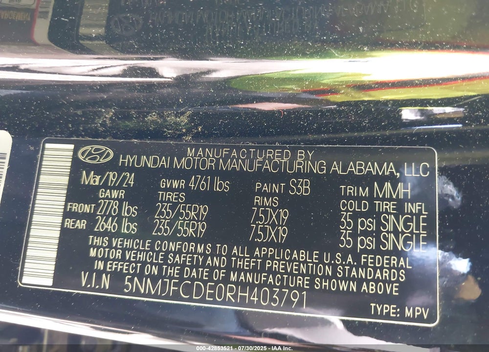 2024 HYUNDAI TUCSON VIN: 5NMJFCDE0RH403791