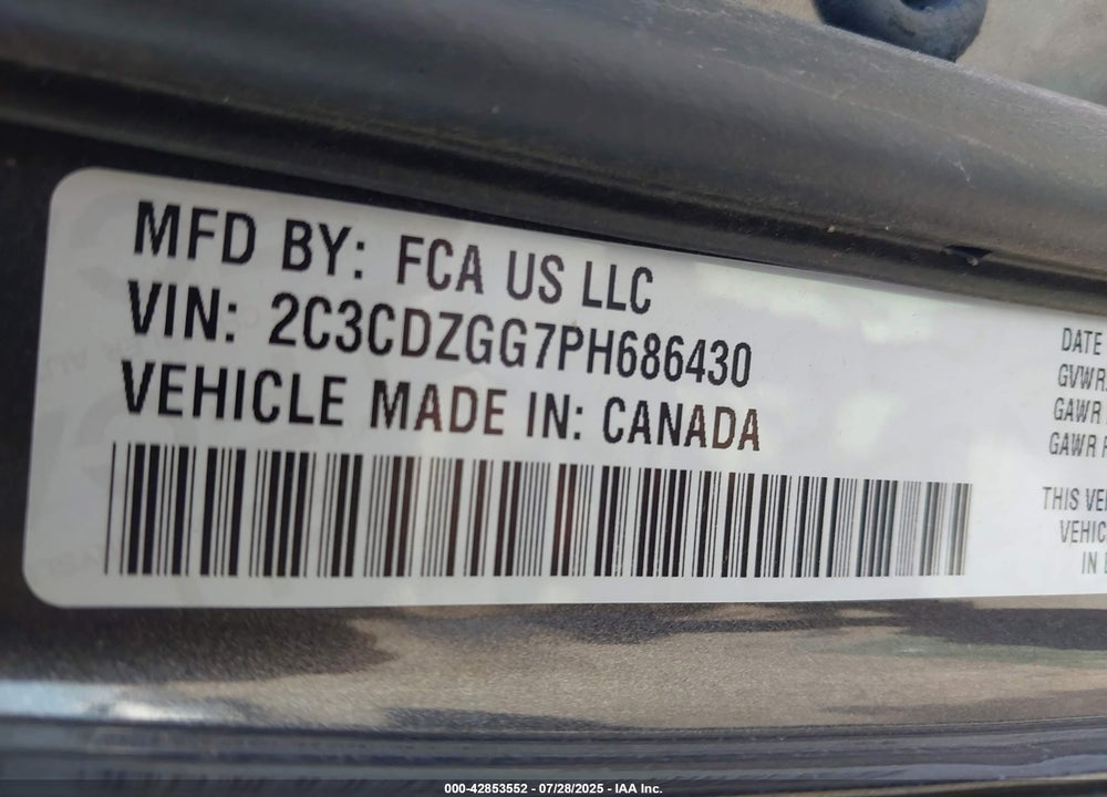 2023 DODGE CHALLENGER VIN: 2C3CDZGG7PH686430