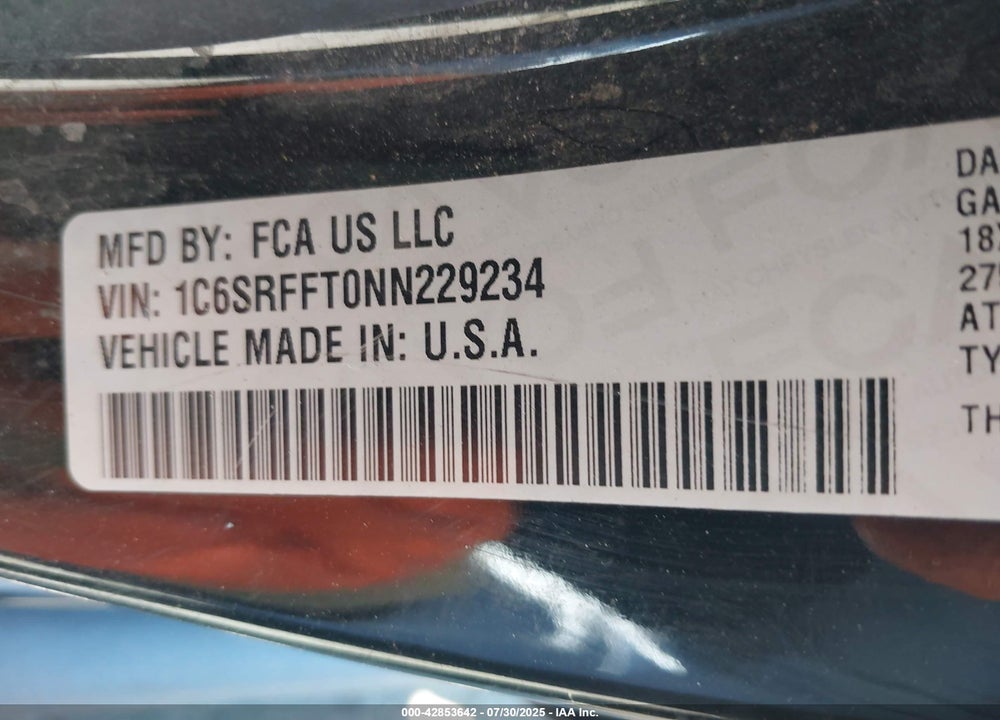 2022 RAM 1500 VIN: 1C6SRFFT0NN229234