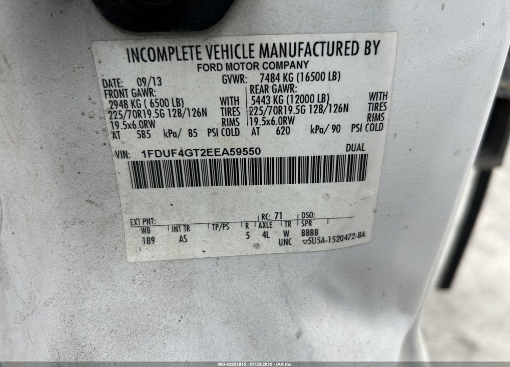 2014 FORD F-450 CHASSIS XL VIN: 1FDUF4GT2EEA59550
