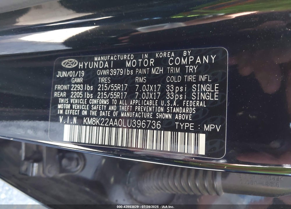 2020 HYUNDAI KONA VIN: KM8K22AA0LU396736