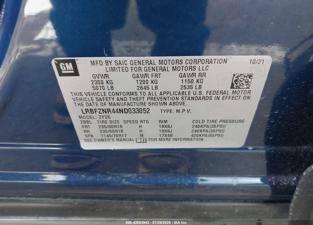 2022 BUICK ENVISION VIN: LRBFZNR44ND033052