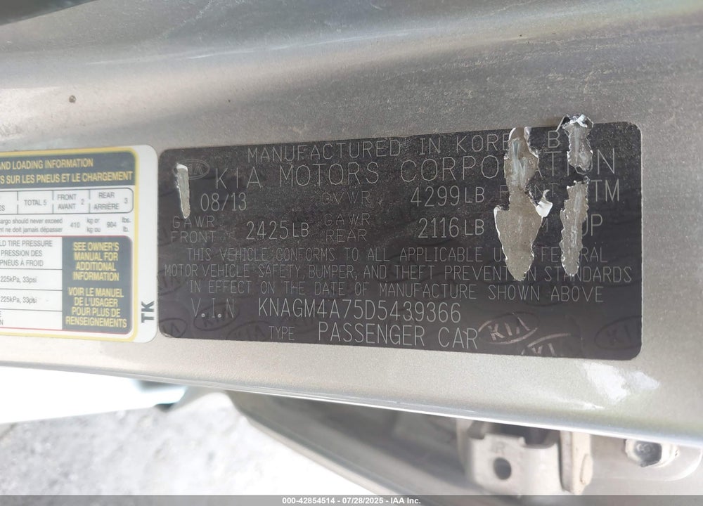 2013 KIA OPTIMA VIN: KNAGM4A75D5439366