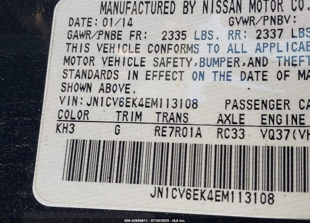 2014 INFINITI Q60 VIN: JN1CV6EK4EM113108