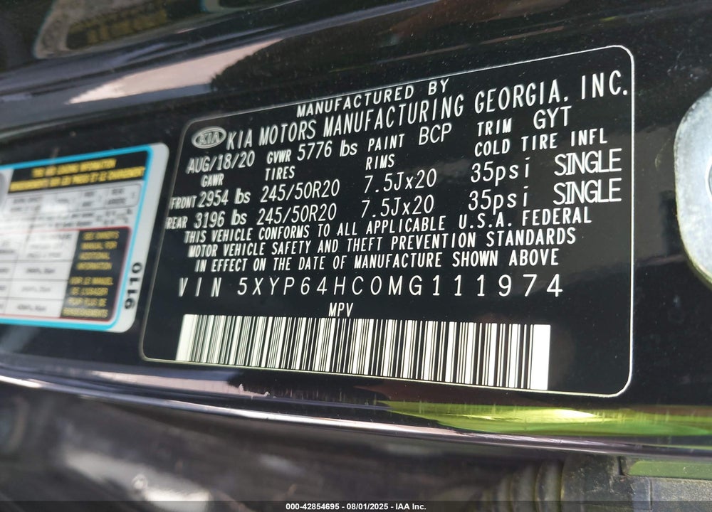 2021 KIA TELLURIDE VIN: 5XYP64HC0MG111974