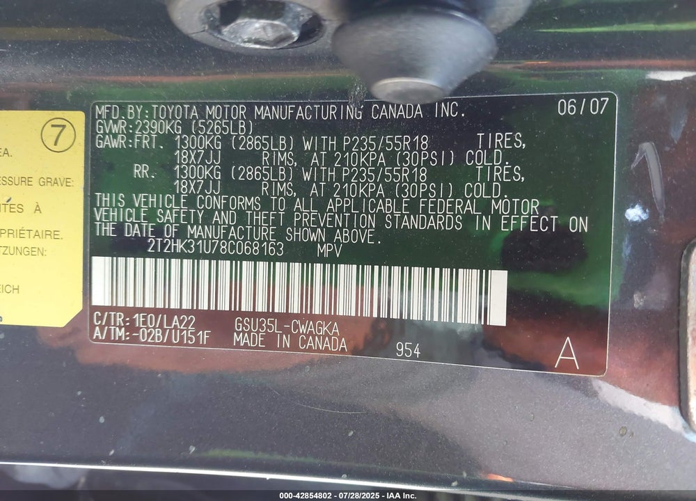 2008 LEXUS RX350 VIN: 2T2HK31U78C068163