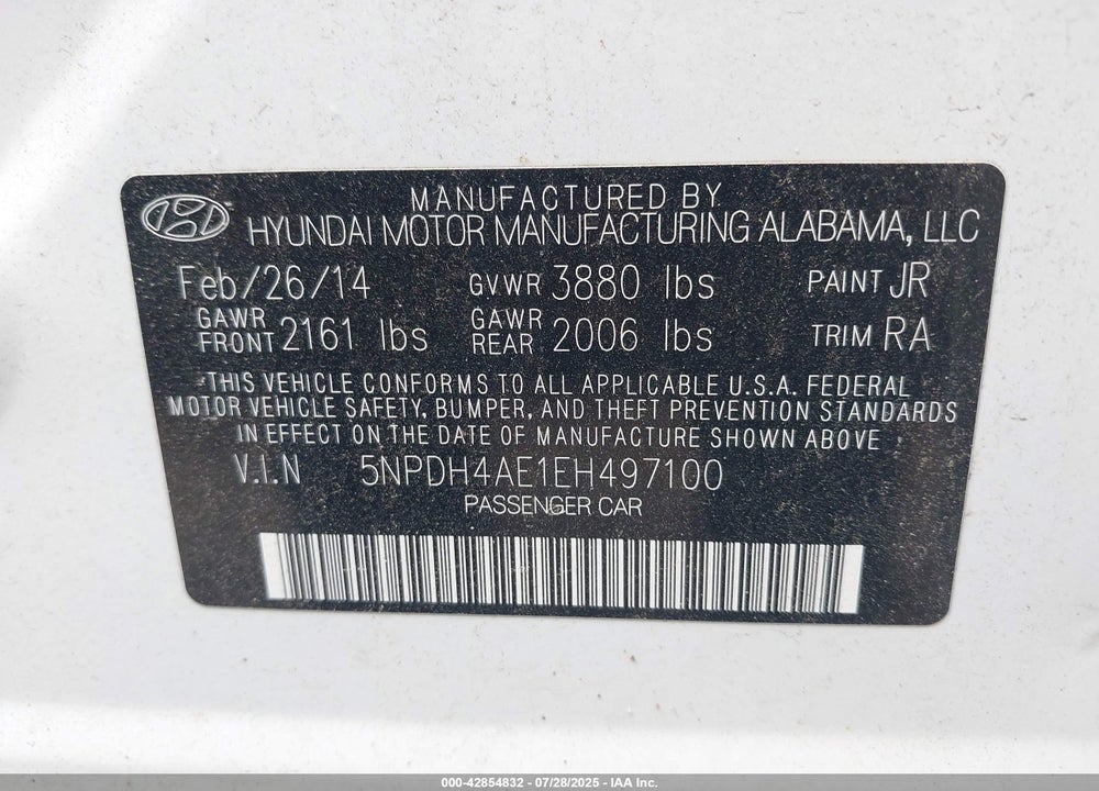 2014 HYUNDAI ELANTRA VIN: 5NPDH4AE1EH497100
