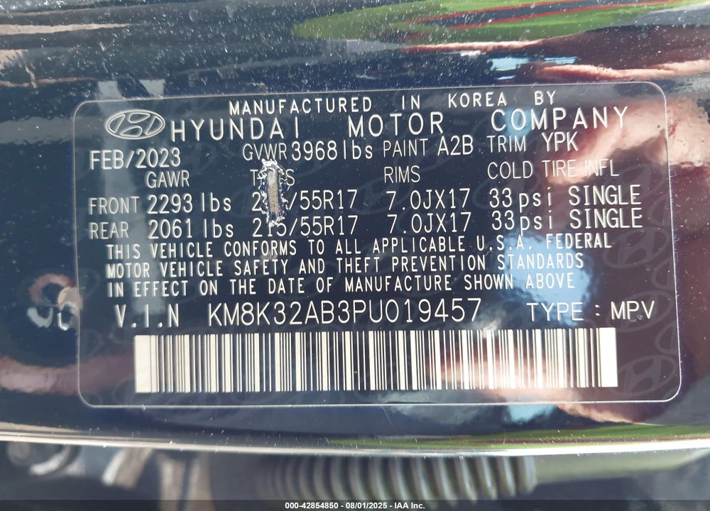 2023 HYUNDAI KONA VIN: KM8K32AB3PU019457