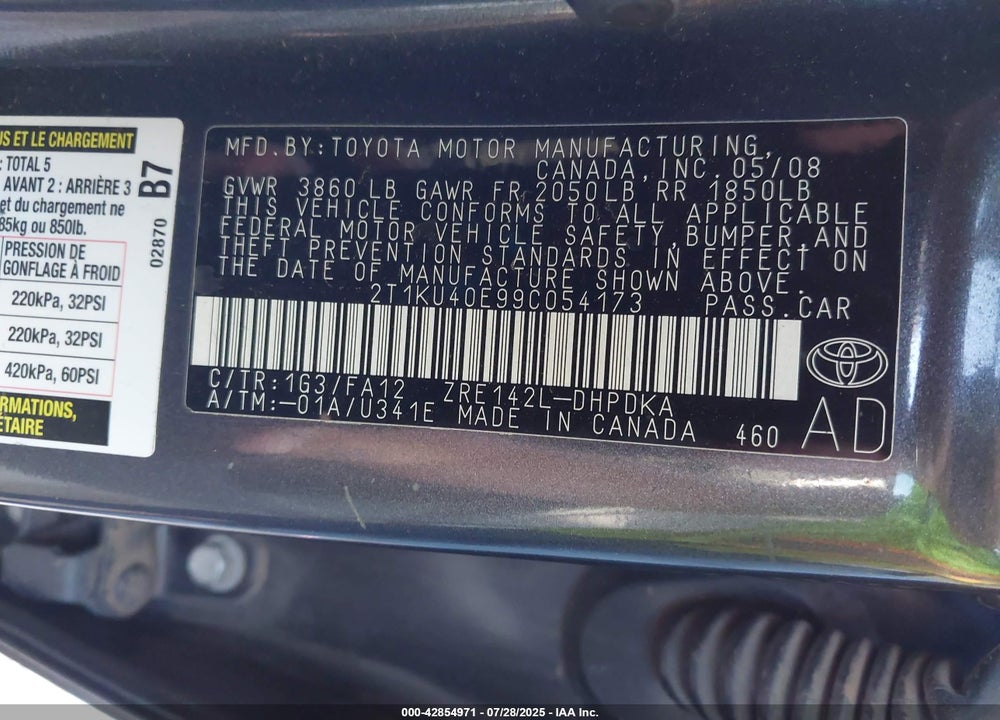 2009 TOYOTA MATRIX VIN: 2T1KU40E99C054173