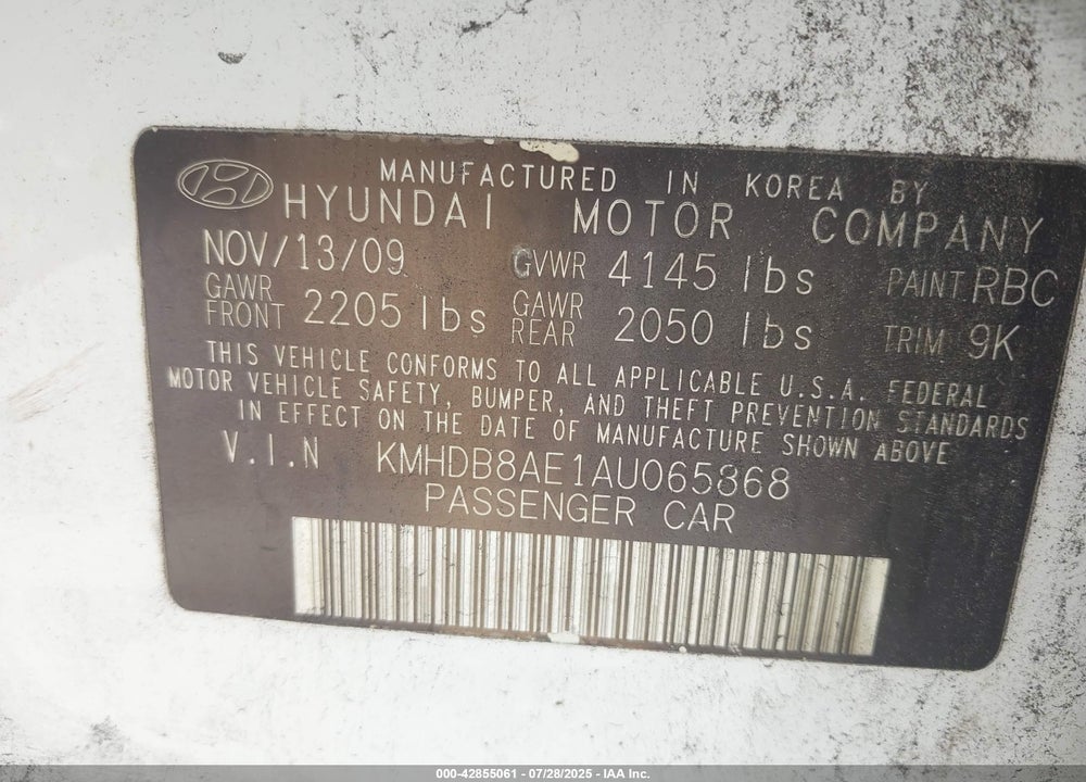 2010 HYUNDAI ELANTRA VIN: KMHDB8AE1AU065868