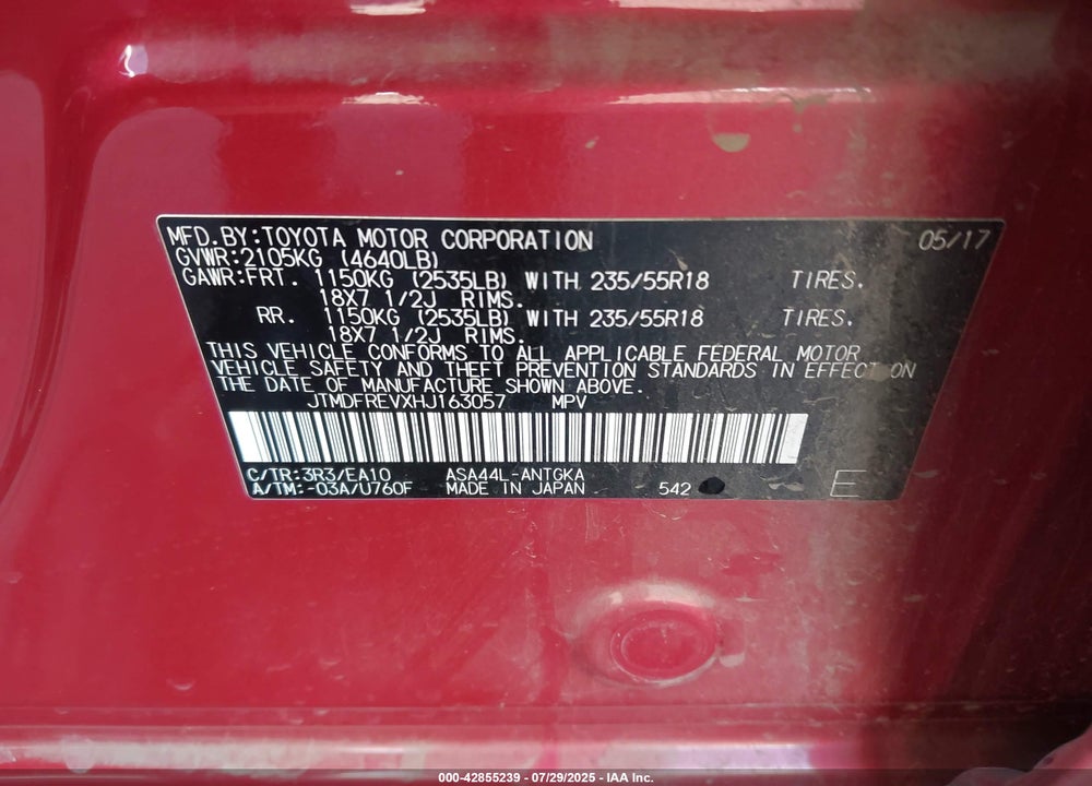 2017 TOYOTA RAV4 VIN: JTMDFREVXHJ163057