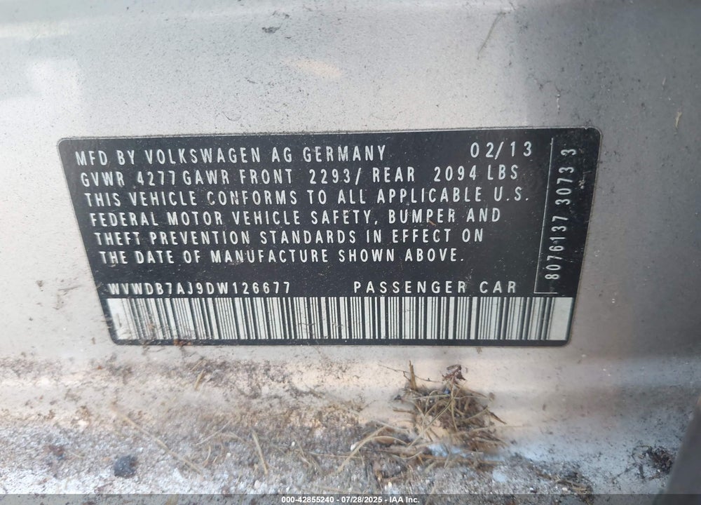 2013 VOLKSWAGEN GOLF VIN: WVWDB7AJ9DW126677