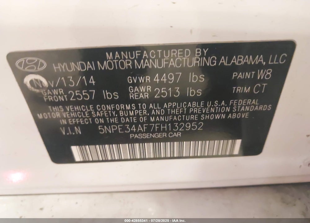 2015 HYUNDAI SONATA LIMITED VIN: 5NPE34AF7FH132952
