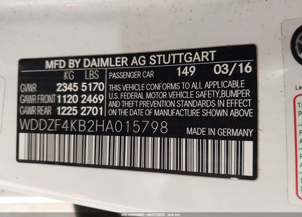 2017 MERCEDES-BENZ E-CLASS VIN: WDDZF4KB2HA015798