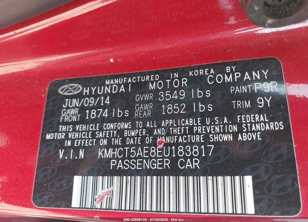 2014 HYUNDAI ACCENT VIN: KMHCT5AE8EU183817