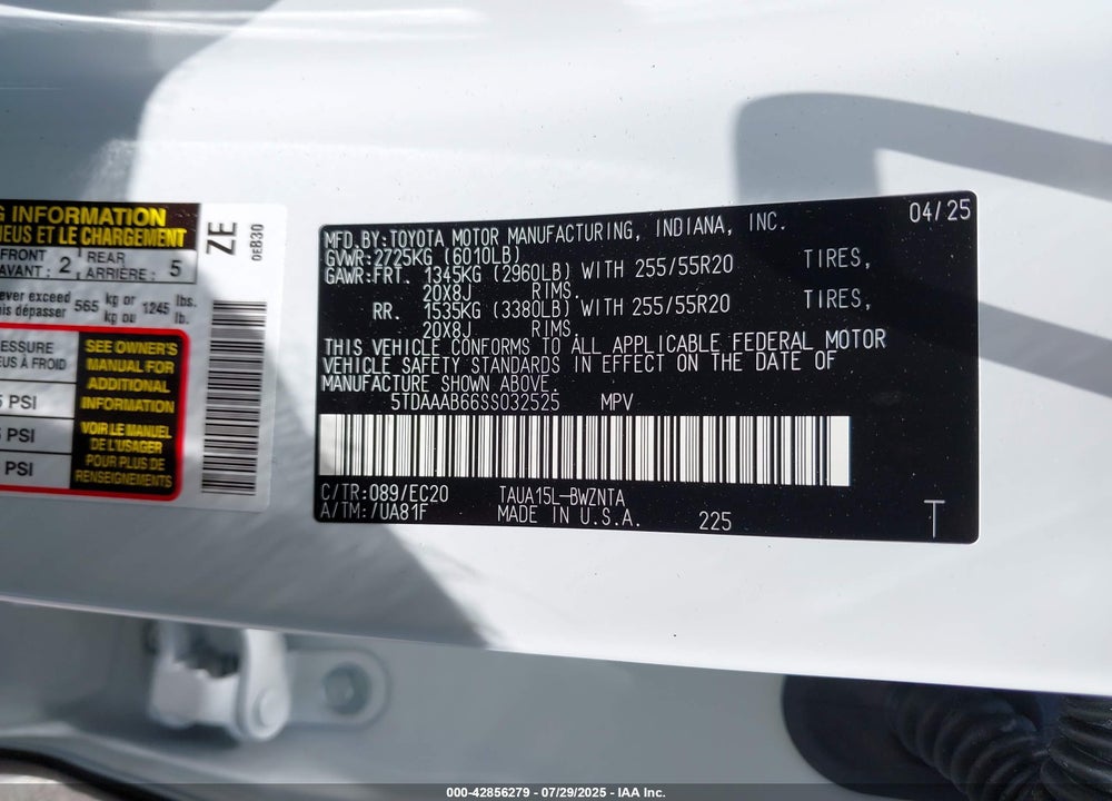 2025 LEXUS TX 350 VIN: 5TDAAAB66SS032525