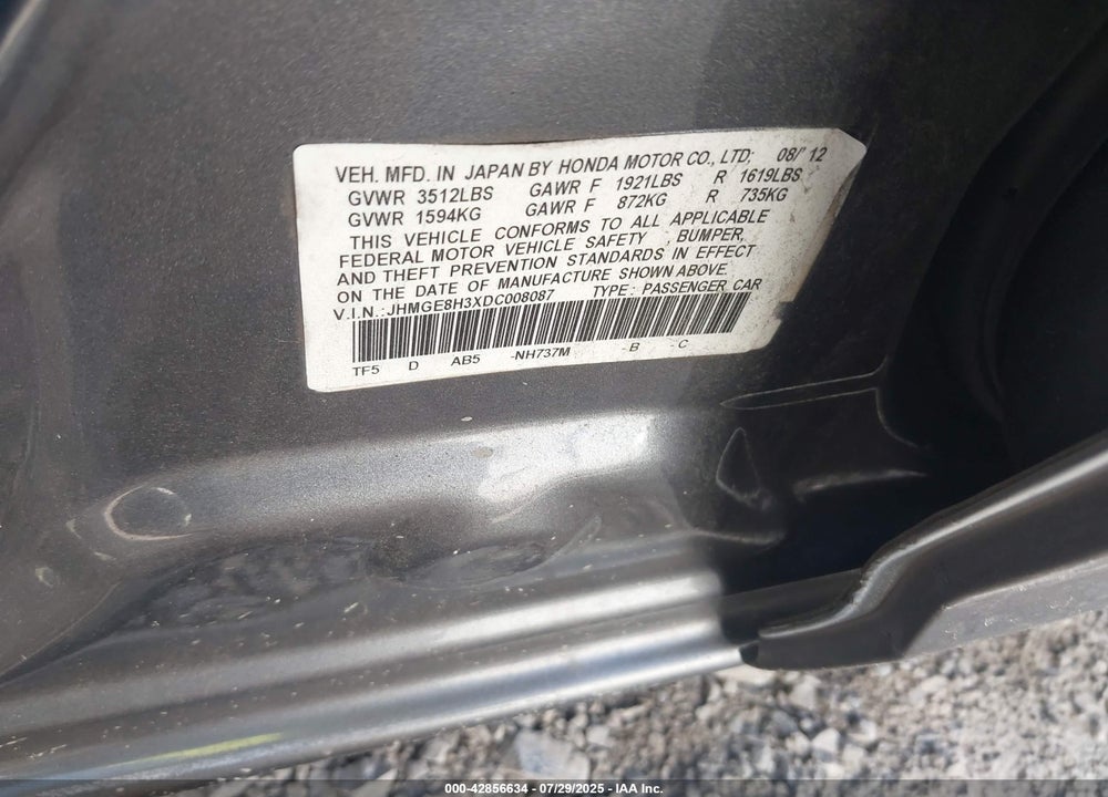 2013 HONDA FIT VIN: JHMGE8H3XDC008087