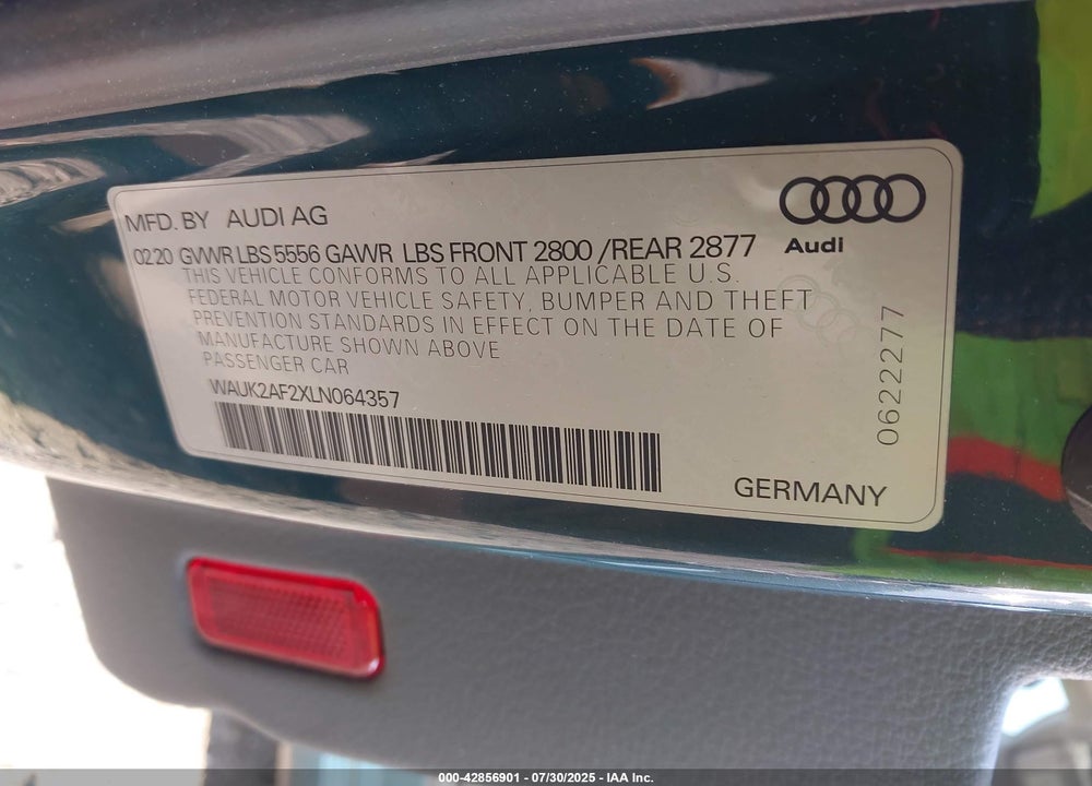 2020 AUDI A6 VIN: WAUK2AF2XLN064357