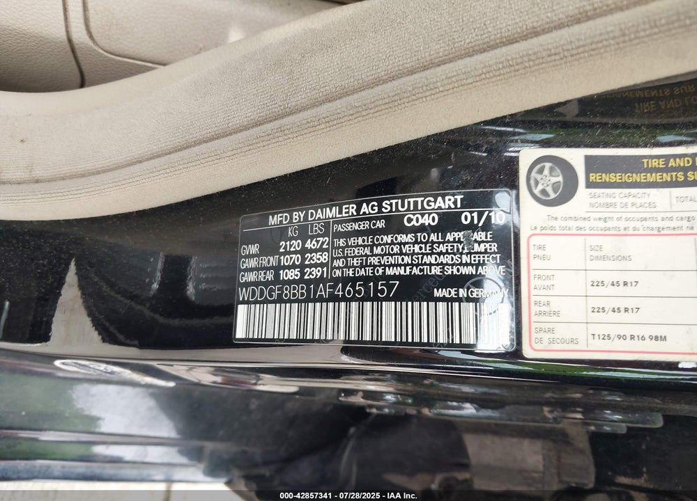 2010 MERCEDES-BENZ C 300 VIN: WDDGF8BB1AF465157