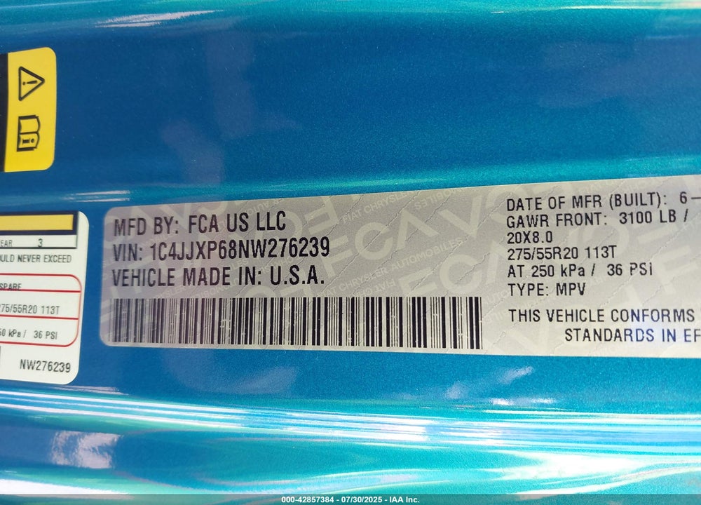 2022 JEEP WRANGLER / VIN: 1C4JJXP68NW276239