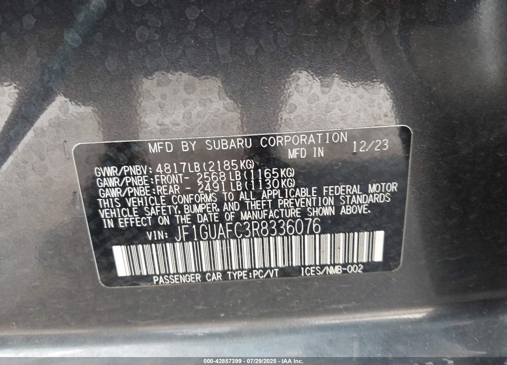 2024 SUBARU IMPREZA VIN: JF1GUAFC3R8336076