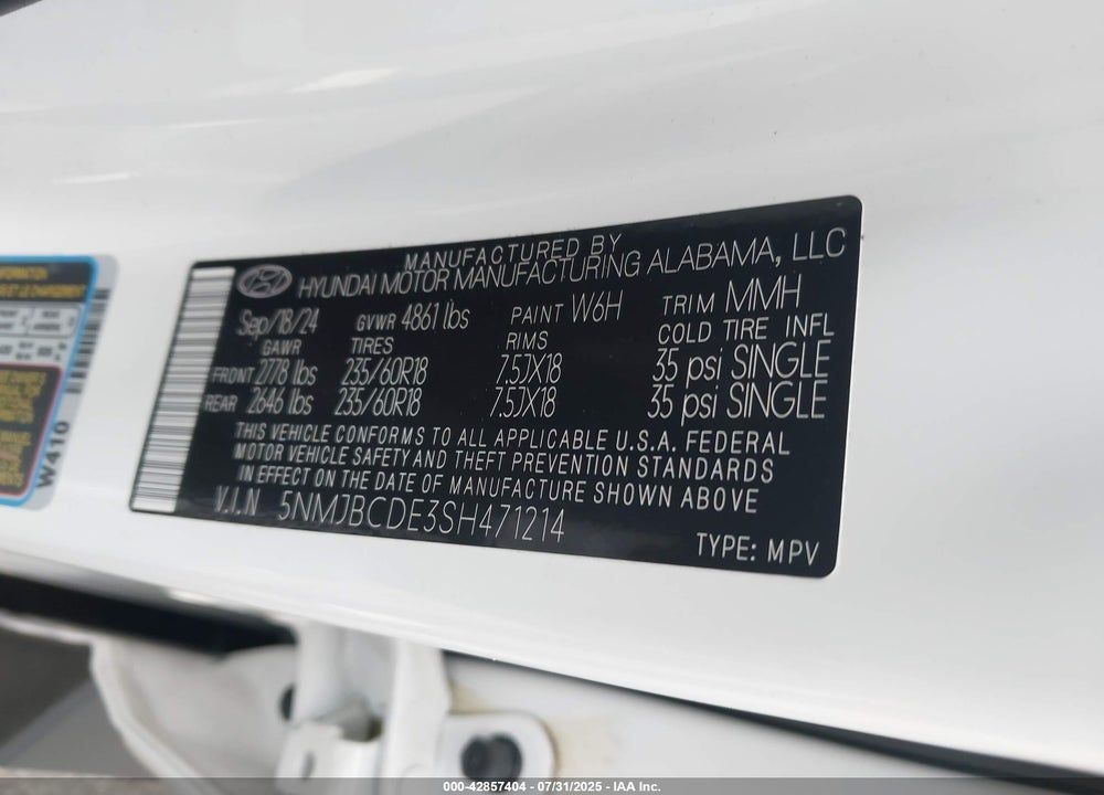 2025 HYUNDAI TUCSON SEL VIN: 5NMJBCDE3SH471214