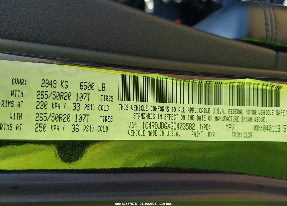 2016 DODGE DURANGO LIMITED VIN: 1C4RDJDGXGC403582