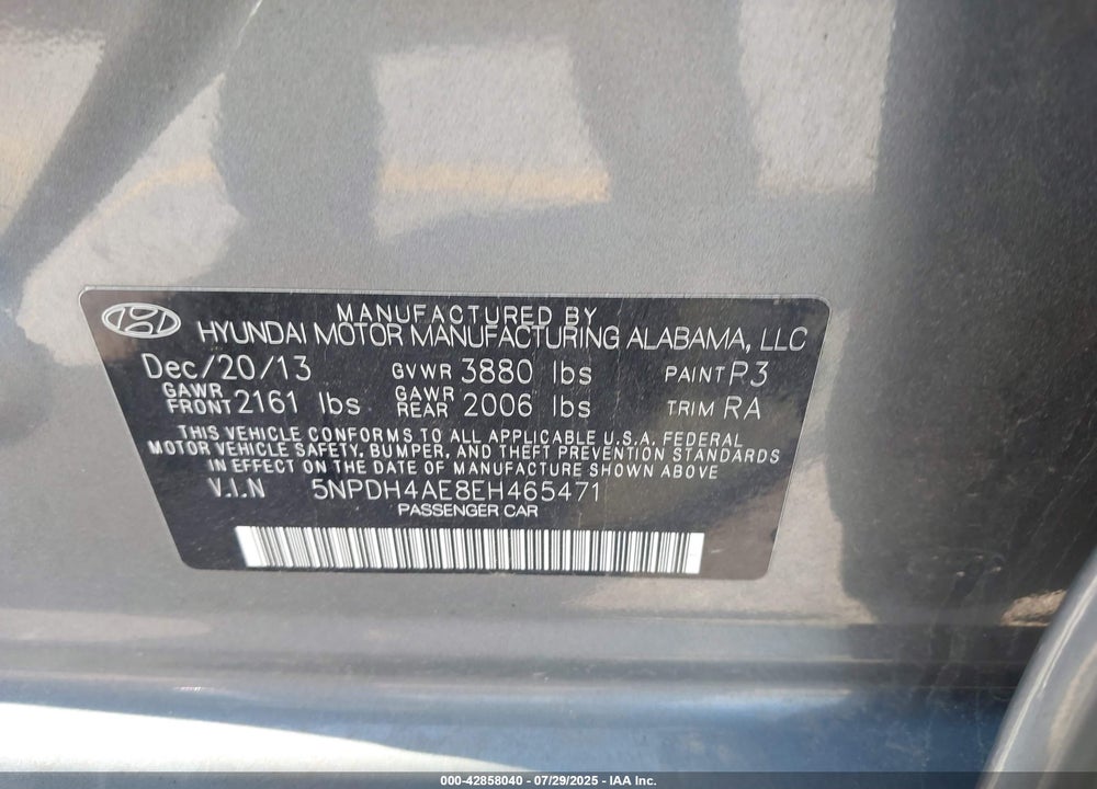 2014 HYUNDAI ELANTRA VIN: 5NPDH4AE8EH465471