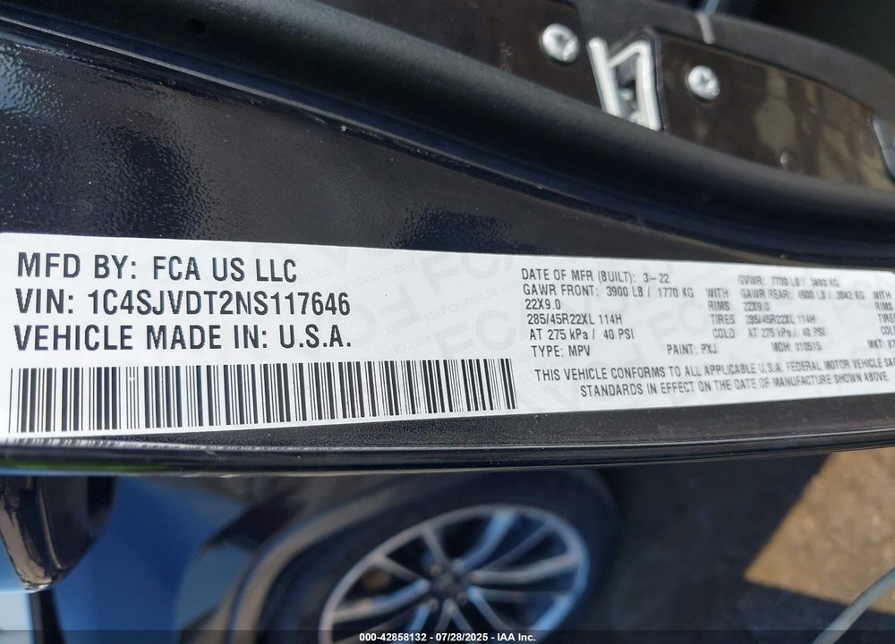 2022 JEEP WAGONEER VIN: 1C4SJVDT2NS117646