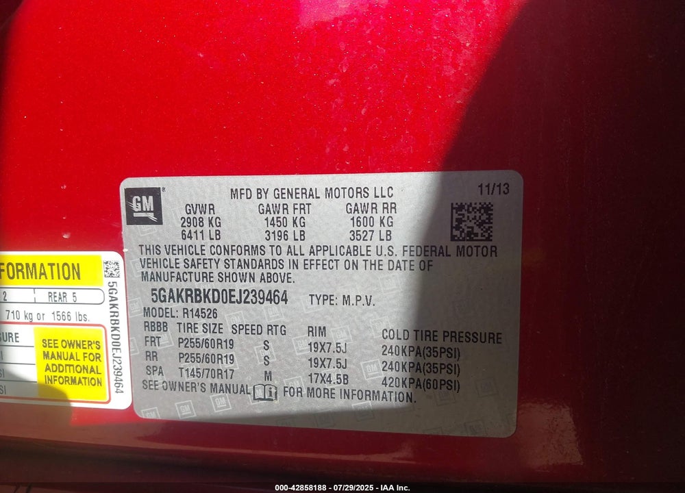 2014 BUICK ENCLAVE VIN: 5GAKRBKD0EJ239464