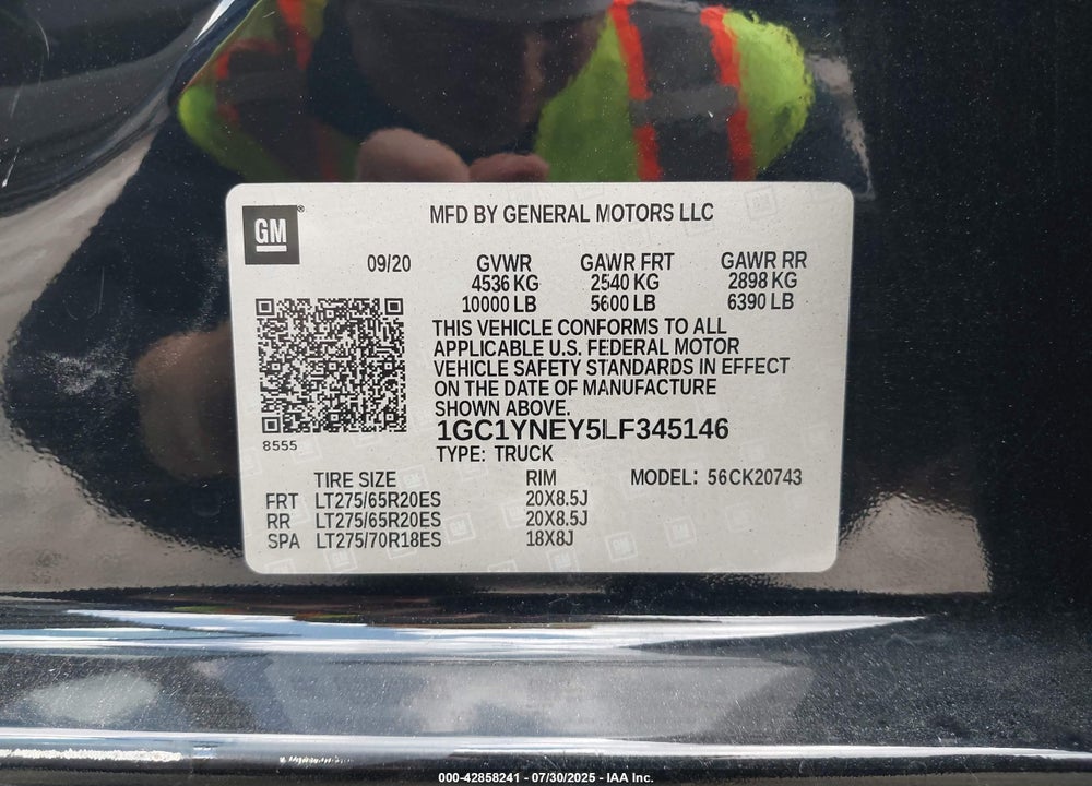 2020 CHEVROLET SILVERADO 2500 VIN: 1GC1YNEY5LF345146